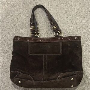Coach Dark Brown Suede Tote